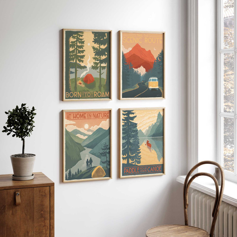 «Back to Nature», ensemble de 4, reproduction sur toile, Cadre flottant en érable américain, H 48,75 po x l 32,75 po