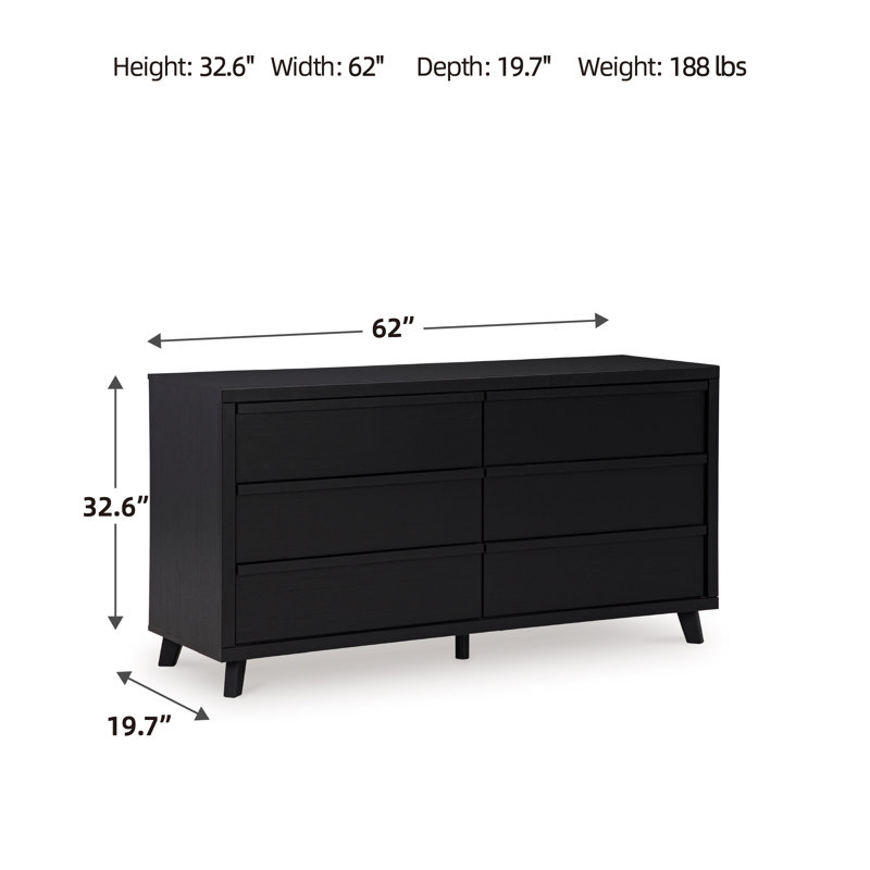 Modern Black 6-Drawer Dresser with Matte Finish