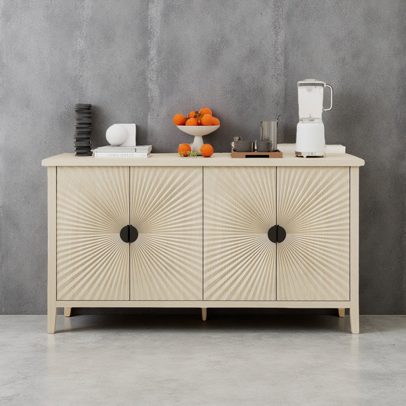 Buffet à 4 portes, buffet sculpté avec rangement, armoire à café moderne avec tablette réglable