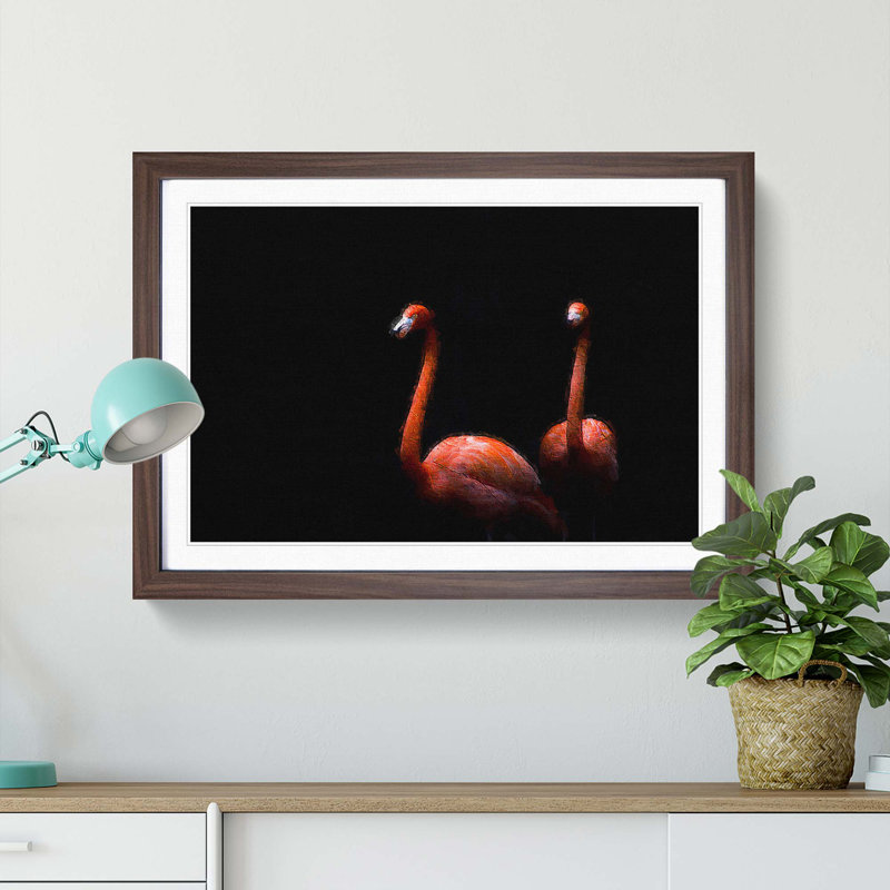 Pink Flamingos - Picture Frame Painting Print, 48cm H x 65cm W x 2cm D, Walnut Framed