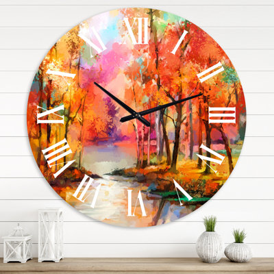 Autumn Aspen Trees in Red Leaf Forest By Lake - Modern wall clock
