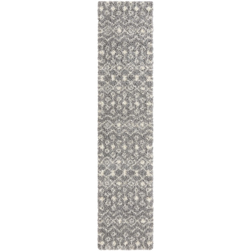 Tapis à poil long gris treillis Griego, Tapis de couloir 2 pi 7 po x 12 pi