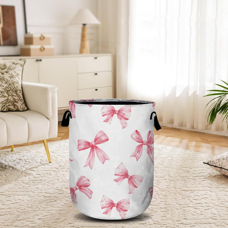 Bow Laundry Basket Laundry Hamper Collapsible Oxford Cloth With Handle Clothes Toy Storage Bin For Bathroom Laundry Room Bedroom
