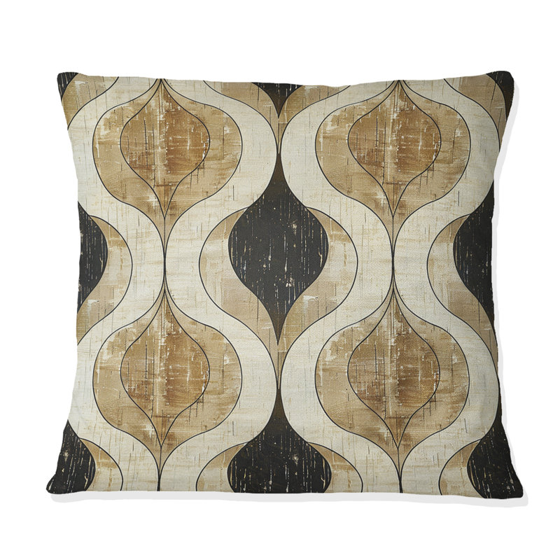 Brown Beige Ogee Patterns VI - Modern Throw Pillow, 18"H x 18"W