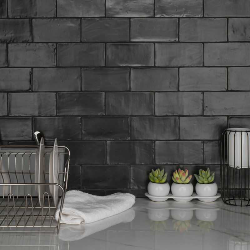 Chester Series 3" x 6" Ceramic Subway Wall Tile in Black