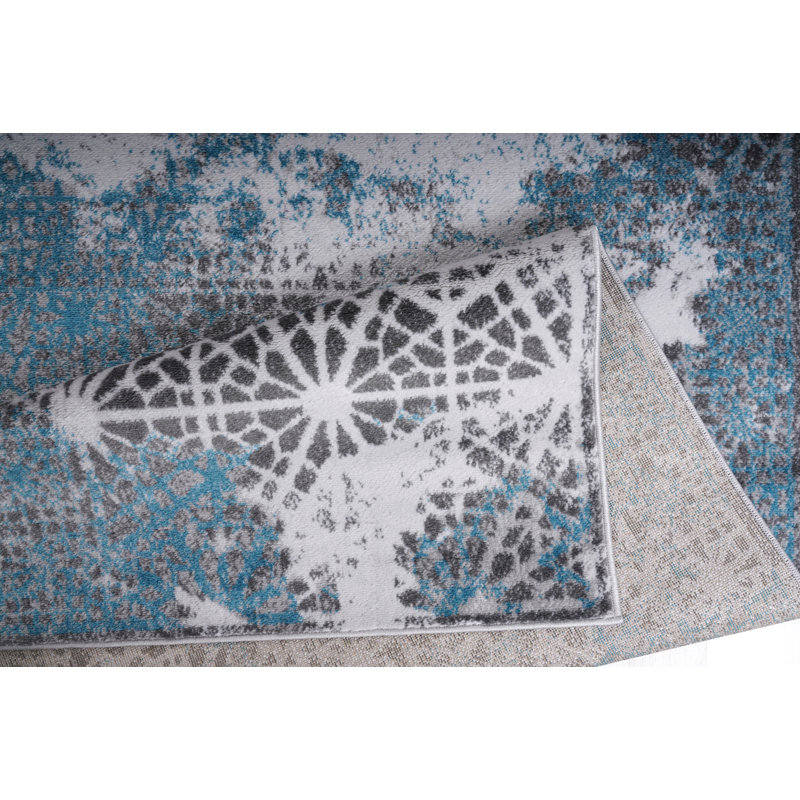 Tapis modernes abstraits gris / bleu, Rectangle 5 pi x 7 pi