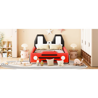 Lit plateforme simple avec roues, offrant une structure performante en forme de voiture et un sommeil relaxant