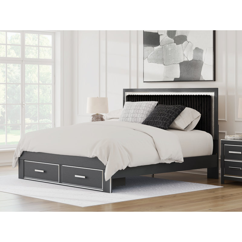 Laurentis King Upholstered Panel Storage Bed, Black, King