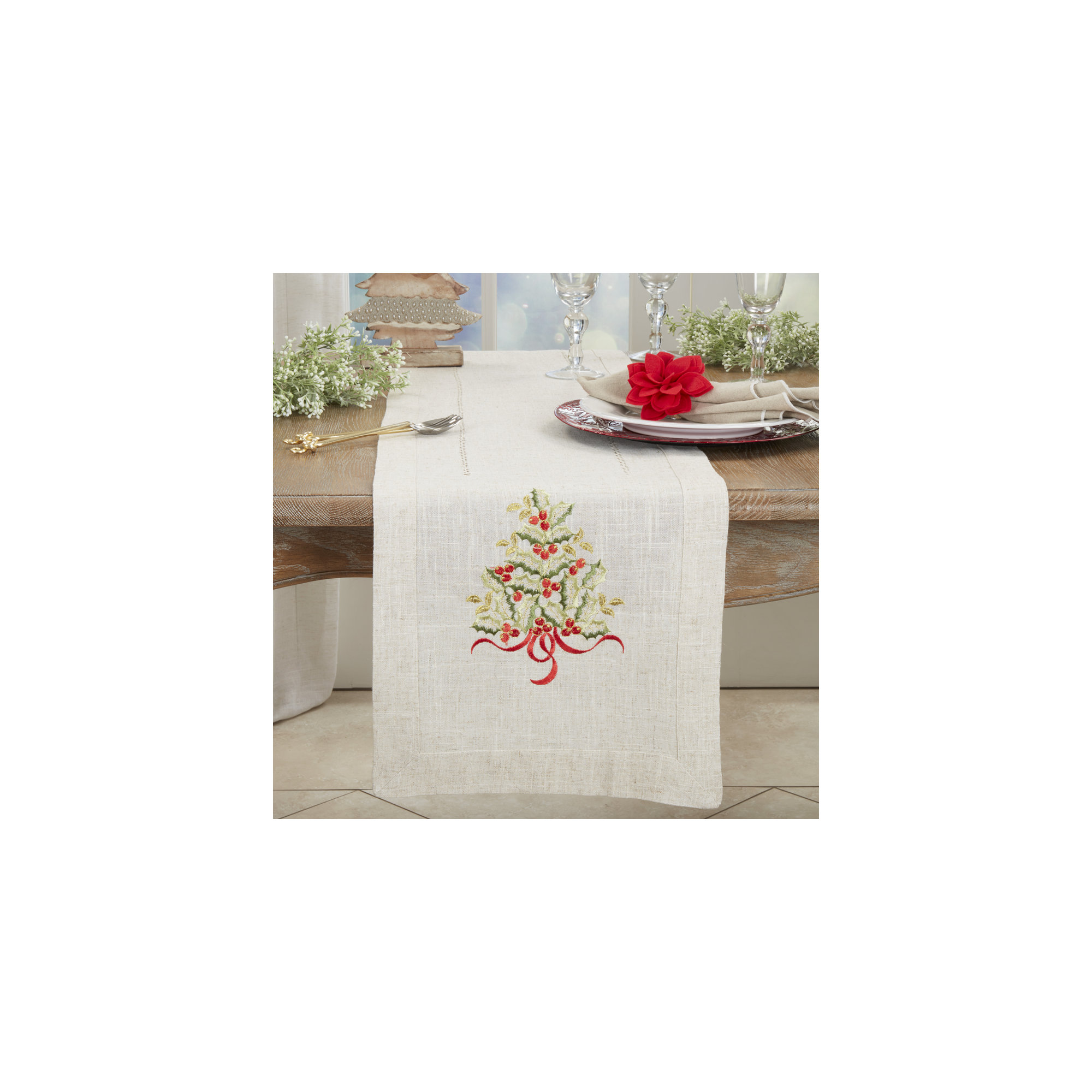 Ayverie Floral Christmas Table Runnner, 108" x 16"