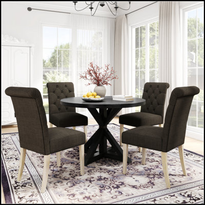 Ensemble de salle à manger 5 pièces, table ronde avec 4 chaises capitonnées, pour une salle à manger rustique et élégante