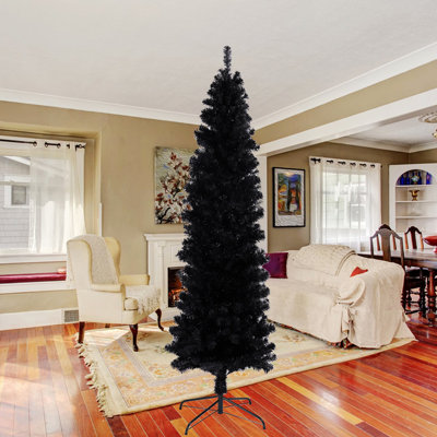 Arbre de Noël artificiel mince 7,5 pi avec base en métal pliable