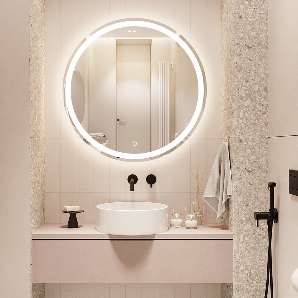 Round Mirror With LED I 3 Light Options I Makeup Mirror, LED Light, Bathroom  Mirror, Asymmetrical Mirror, Modern Design, Handmade 