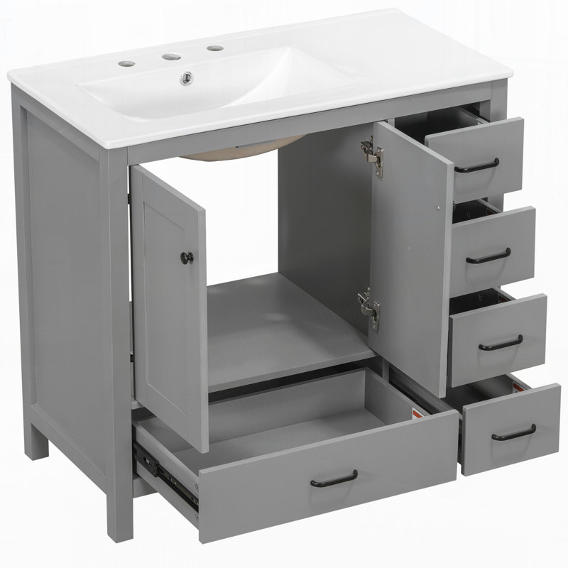 Meuble-lavabo 36 po avec lavabo en céramique, Gris
