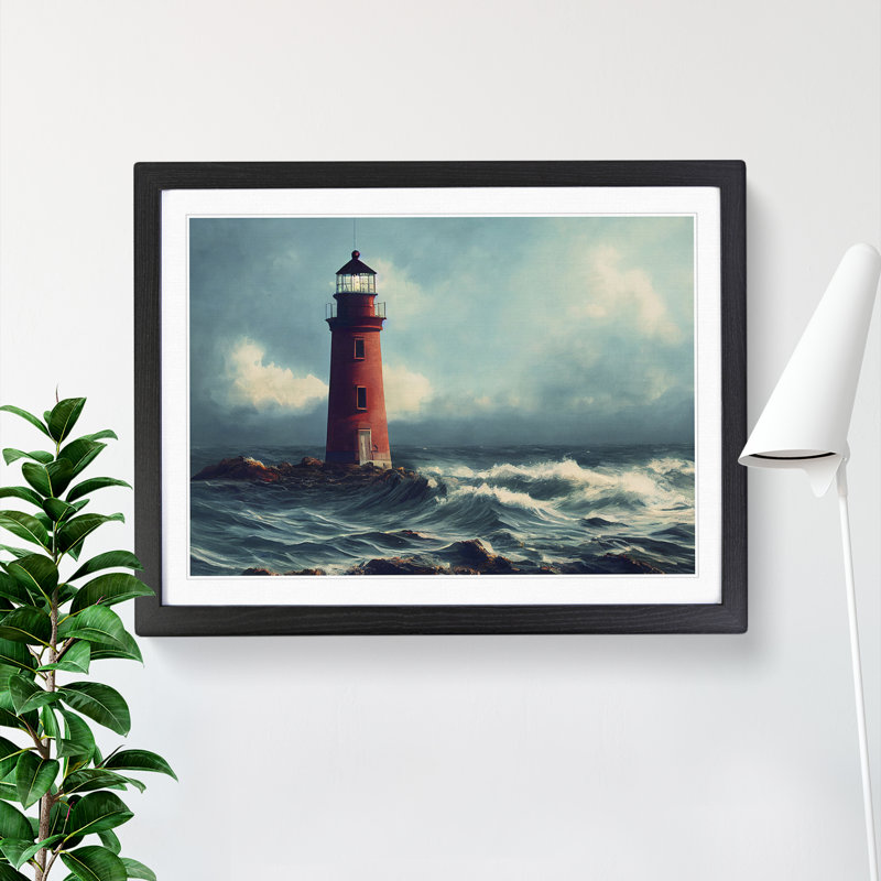 XH1022-8659X Super Lighthouse Seascape 1 Piece Single Picture Frame Wall Art, 34cm H x 46cm W x 2cm D, Black