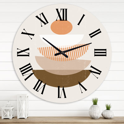 Abstract Sun & Moon Geometrics In Terracotta I - Modern Wall Clock