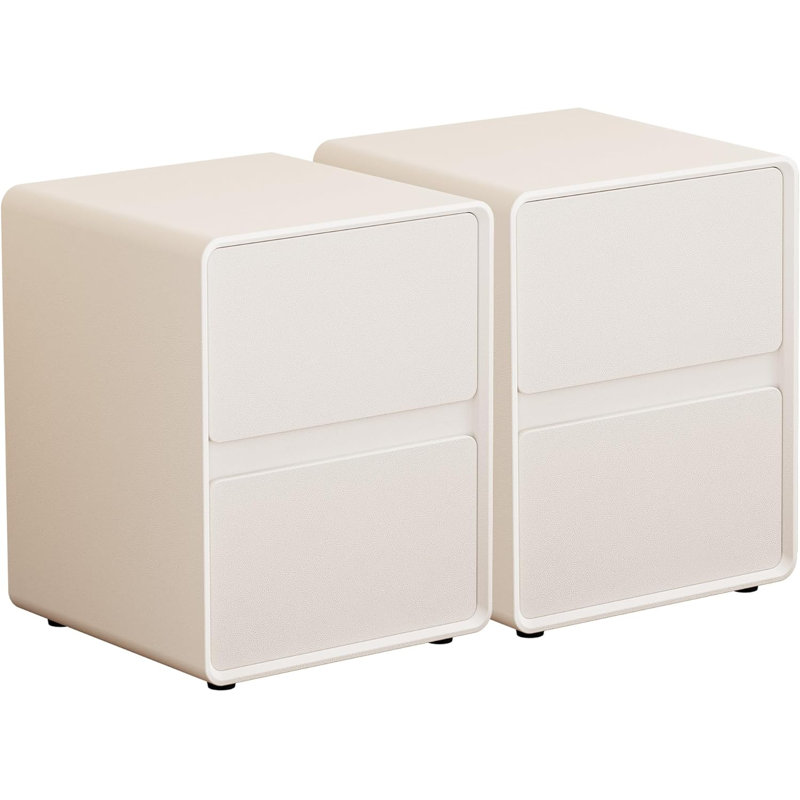 15.8" Wide Fully-Assembled Faux Leather Narrow Nightstand, White, 2
