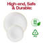 Assiettes en plastique jetables rondes blanches et blanches avec rebord doré (10,25 po)-79398983