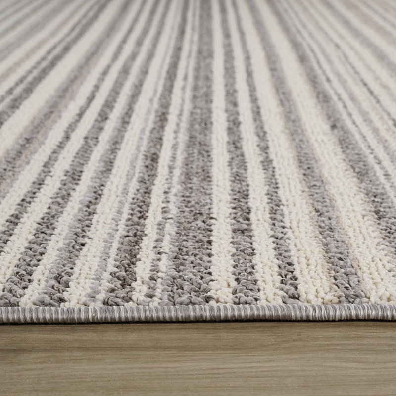 Rug Branch Sena 8' x 11' (7'10" x 10'10") Grey/Beige Striped Indoor Area Rug, Contemporary, Low Pile, Stain-Resistant Carpet - Living Room, Bedroom, Dining Room, and Kitchen