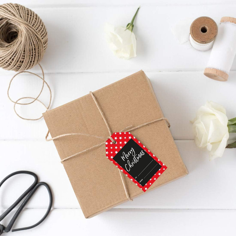  Étiquettes-cadeaux de Noël «Merry Christmas» - Étoiles blanches et blanches - paquet de 60