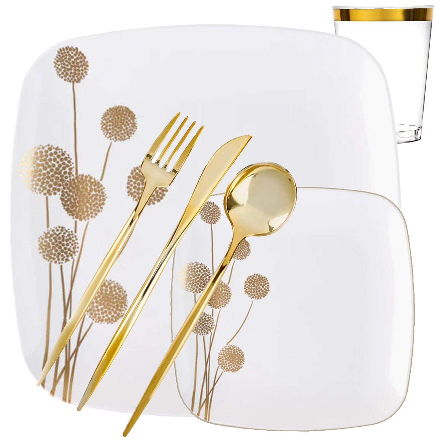 Nicole Fantini Collection Plastic Dandelion Square Plates 10″ Gold And ...