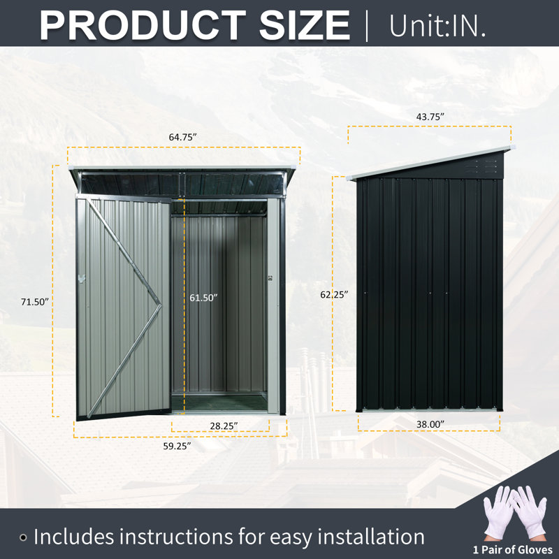 5x3 Metal Outdoor Storage Shed Black With Transparent Plate