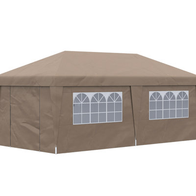 Parois latérales de tente d'auvent 10 'x 19,5', réglable en hauteur Upf 30+. Brun pour le jardin, le patio, l'abri de grande fête avec des sacs de poids pour les jambes, transport sur roues de 19,5 pi, 30 po et plus, brun réglable. Pour