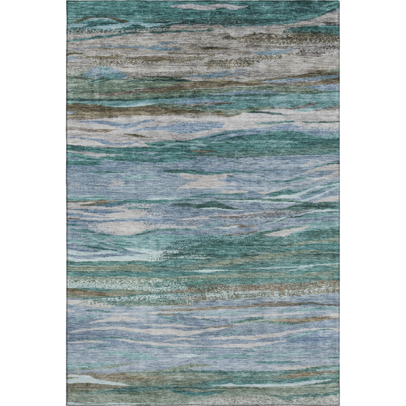 Premium Machine Washable Alaina AMF1933 Waves Rug, Rectangle 10' x 14'