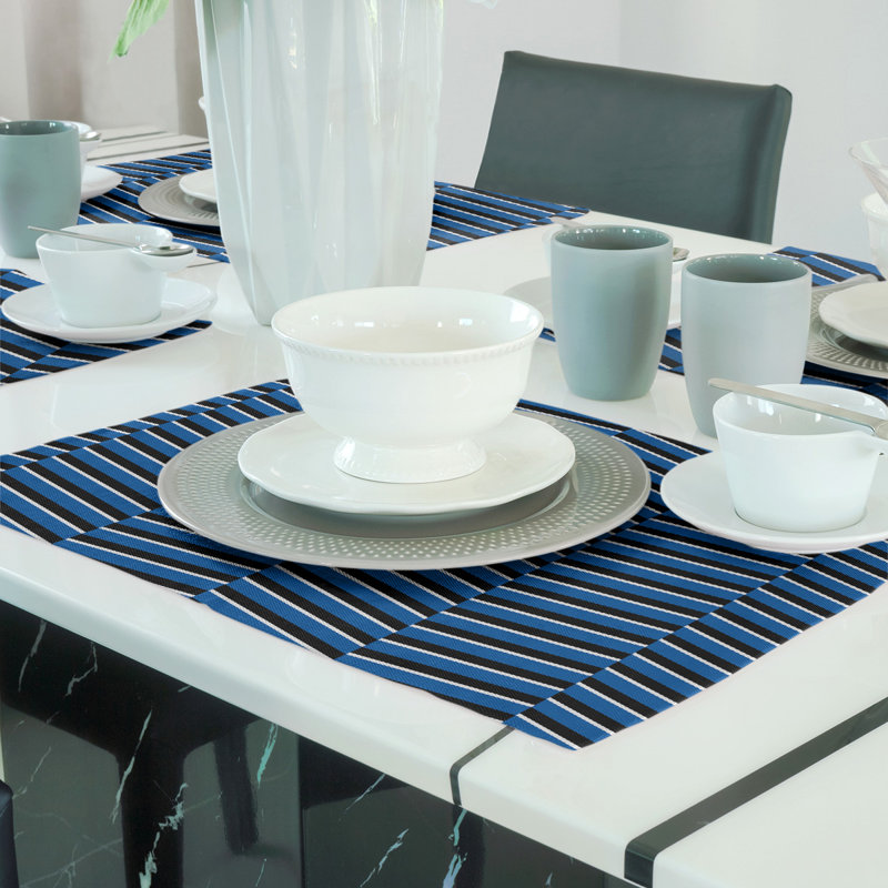 Napperon en coton 18 po à rayures fracturées, Bleu/noir, polyester