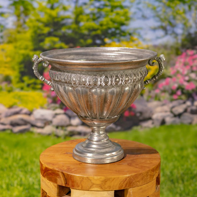 17.7" Tall Frosted Silver Metal Urn "Liber"