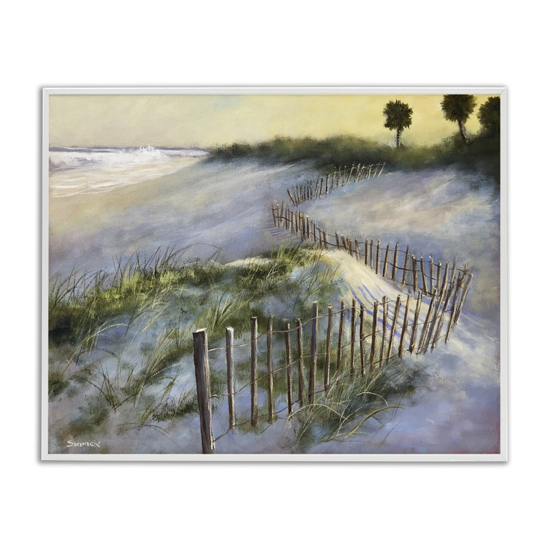 «Coastal Vibe Sea Dunes», art numérique par David Swanagin, H 11 po x l 14 po, Estampe numérique encadrée blanc bord de mer