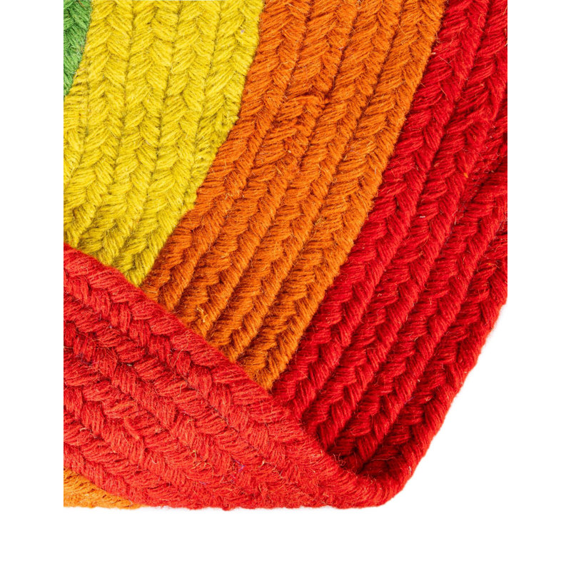 Tapis arc-en-ciel en laine tressé à la main Ebern Designs, Ovale 5 pi 1 po x 8 pi