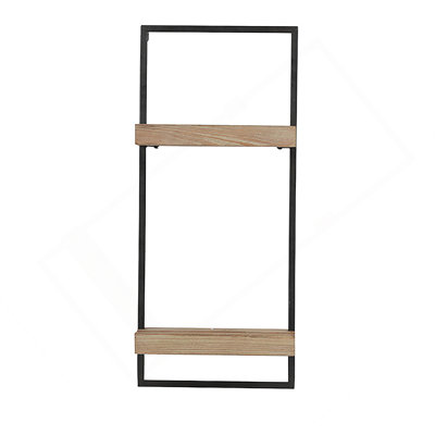Étagère murale en fer et bois avec deux tablettes