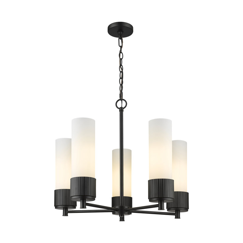 Lustre suspendu à 5 lumières 12 "Bolivar, Blanc mat, Noir mat