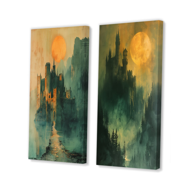 Tanesha - ensemble de 2 pièces d'art mural châteaux, Ne s’applique pas, Toile tendue sur cadre, H 28 po x l 24 po