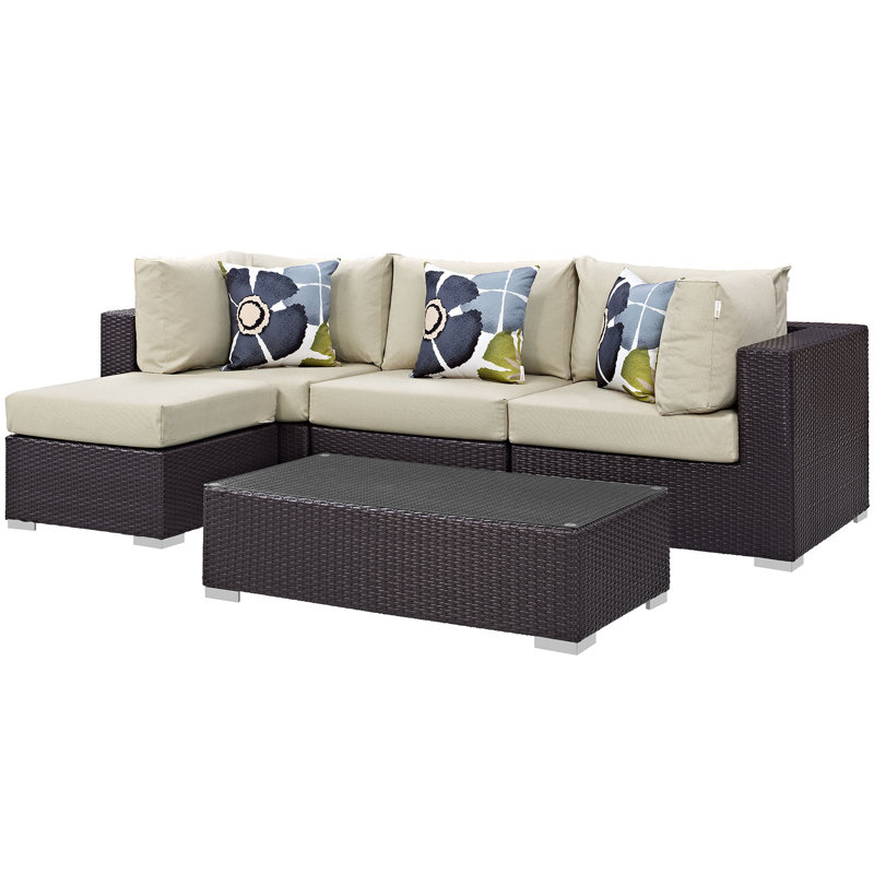 Convene 5 Piece Outdoor Patio Sectional Set, Beige