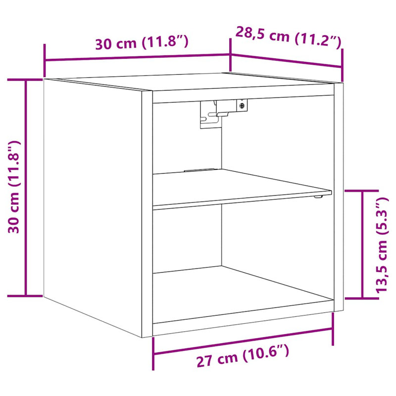 vidaXL Bedside Cabinet with LED Lights Storage Side Table Floating Nightstand