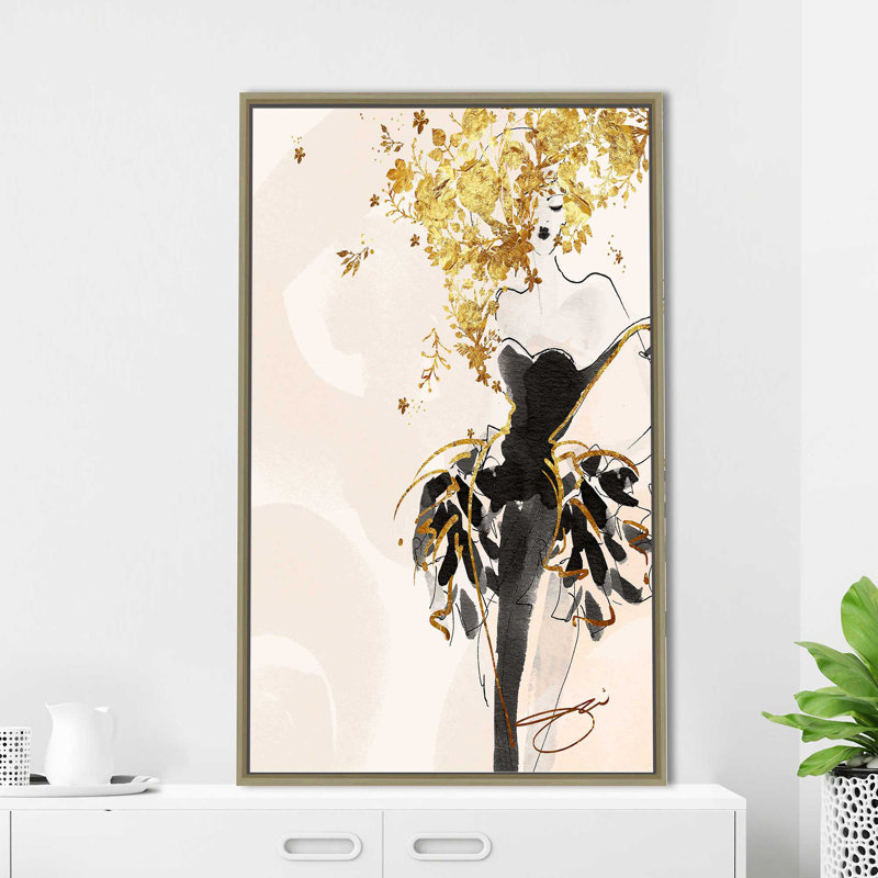 Gold Flower Girl 2 (Vertical) par By Jodi - impression, Cadre flottant champagne, H 63,5 po x l 39,5 po x P 2 po