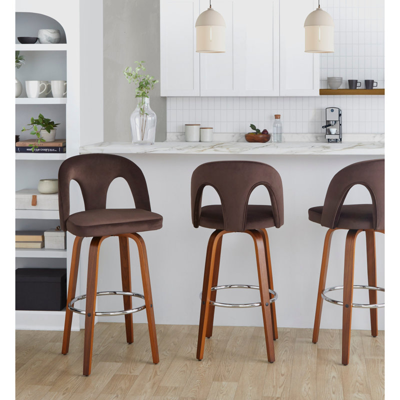 Tabouret de bar à hauteur fixe avec pivot, Noyer / Chrome, Brun