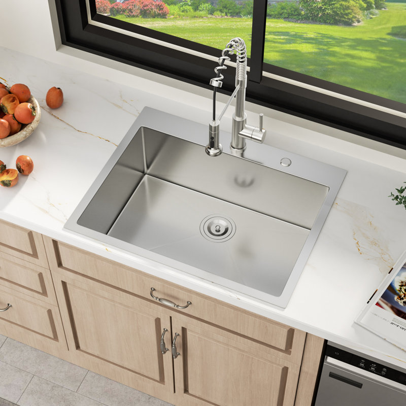 28" L x 22" W Drop-in Kitchen Sink Single Bowl 16 Guage Stainsless Steel Sink with Sink Grid and Basket Strainer
