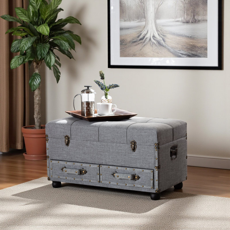 Repose-pieds embrayable avec rangement à 2 tiroirs en tissu gris, H 17,22 po x l 31,3 po x P 15,56 po