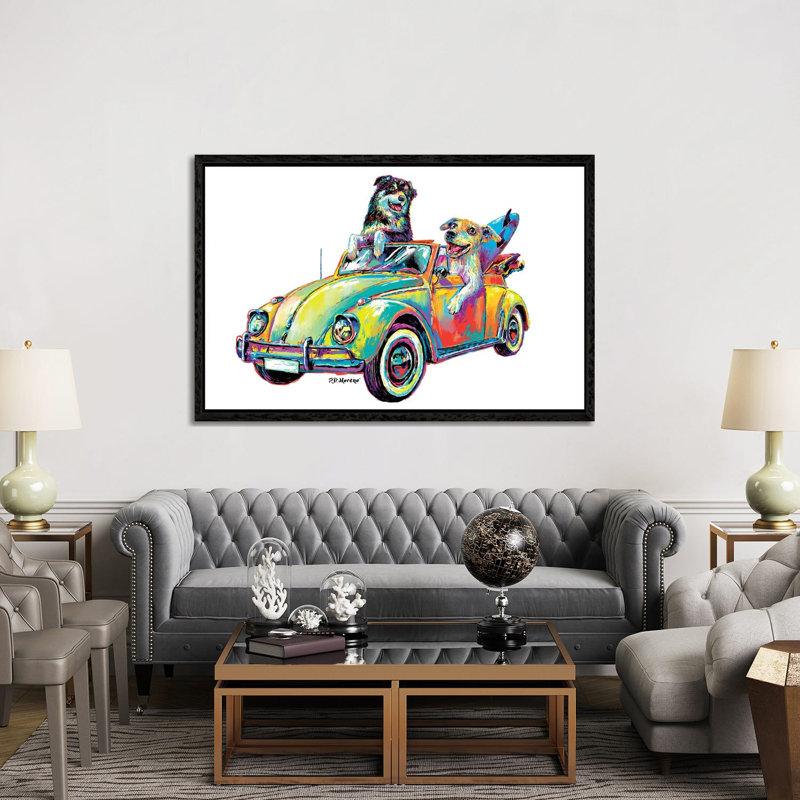 Couple Car 1 Piece Wall Art on Canvas, 152.5 cm H x 101.5 cm W, Black Framed