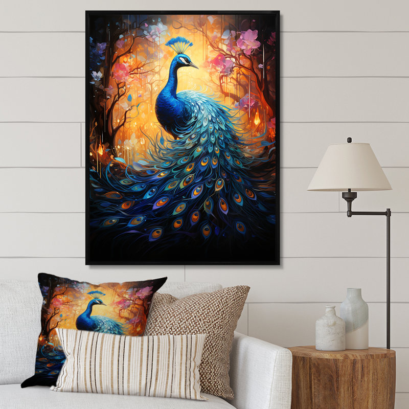 Impression sur toile Kazushige Blue Peacock Luminous, H 20 po x l 12 po x P 1 po, Cadre flottant noir