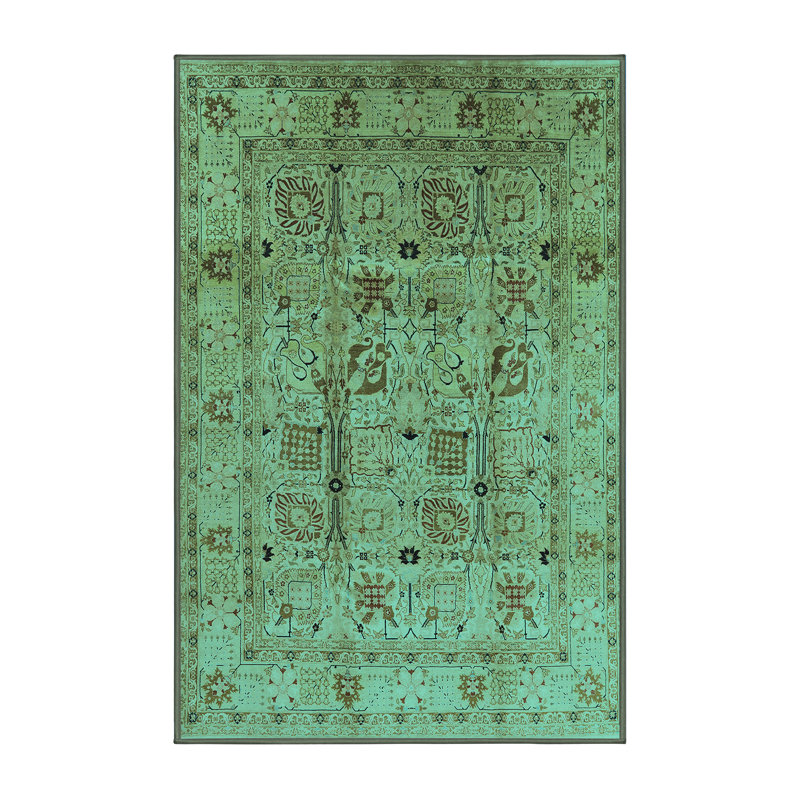 Tapis oriental en laine / polyester tissé à la machine en bleu, Rectangle 8 pi x 10 pi