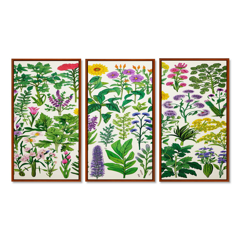 Vernice - ensemble de reproductions d'art mural Wildflowers, H 40 po x l 60 po x P 1 po, Cadre flottant brun