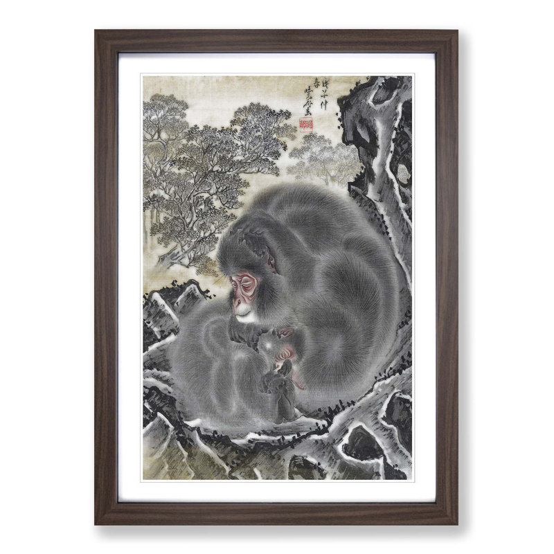 Monkeys by Kawanabe Kyosai - Picture Frame Painting Print, Walnut Framed, 65cm H x 48cm W x 2cm D