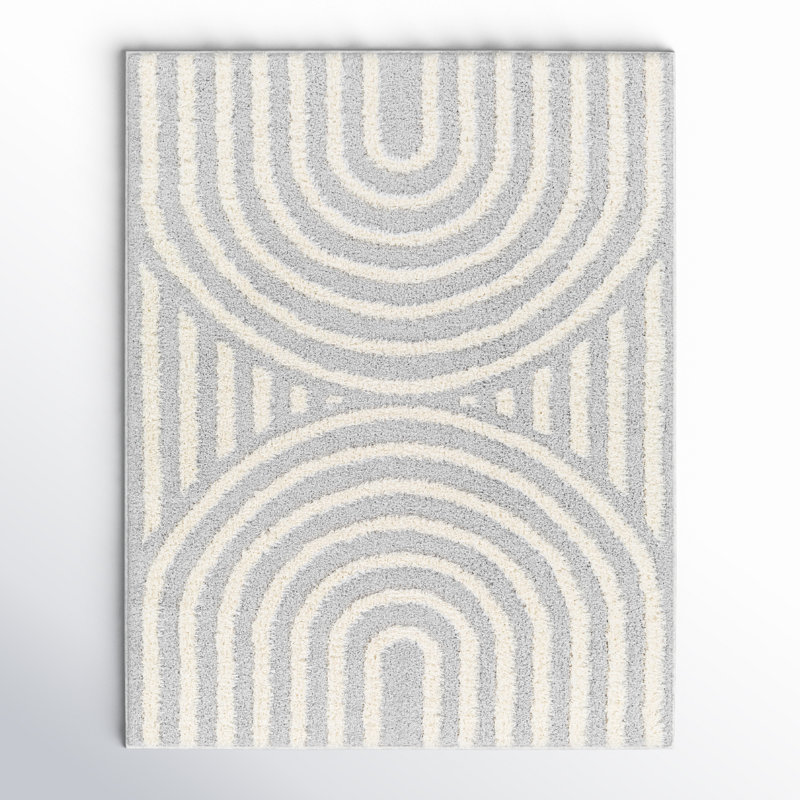 Tapis beige à poils longs Bartletto, Rectangle 5 pi 3 po x 6 pi 12 po, Blanc / ardoise clair