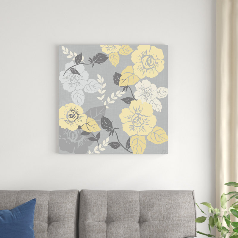 Roses jaunes sur fond gris II, H 30 po x l 30 po x P 1,25 po