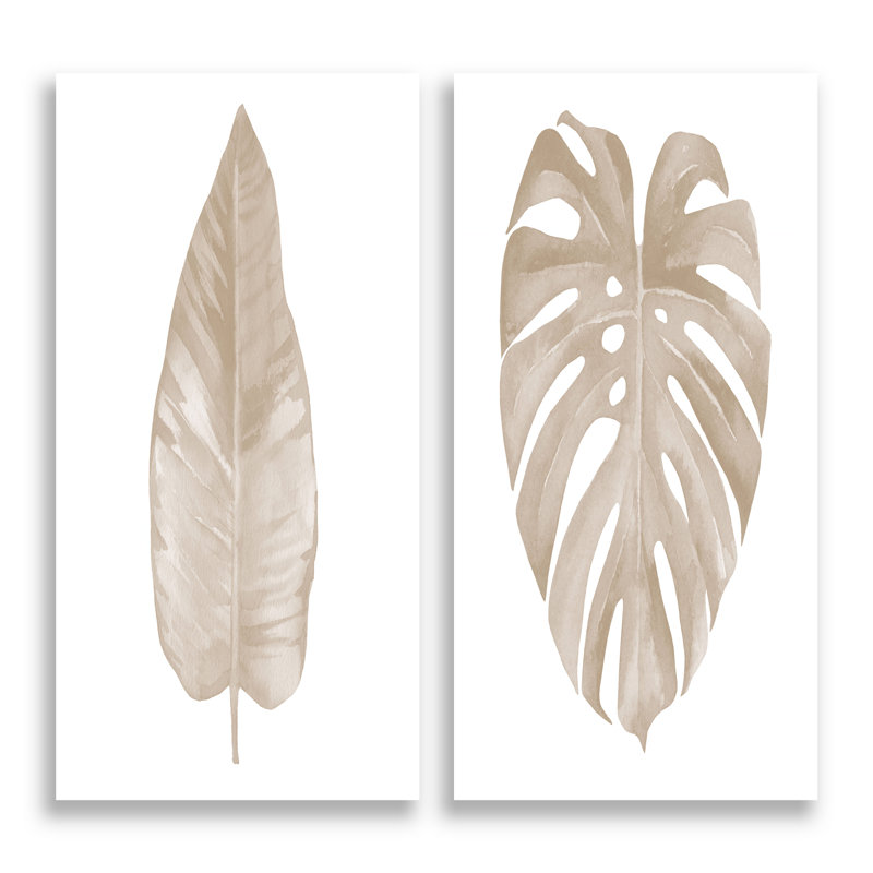 Feuille séchée, plante beige sur blanc, collection II - ensemble de 2 pièces botaniques, H 32 po x l 32 po x P 1 po