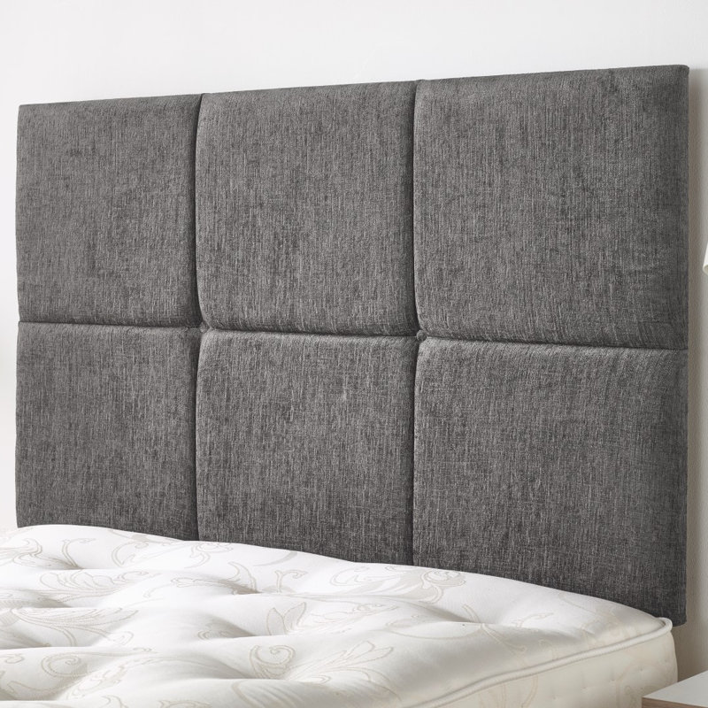 Upholstered Velvet Panel Headboard, Kingsize (5'), Charcoal