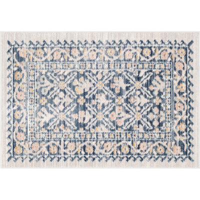 Alyssa Traditional Oriental Navy Polyester Area Rug